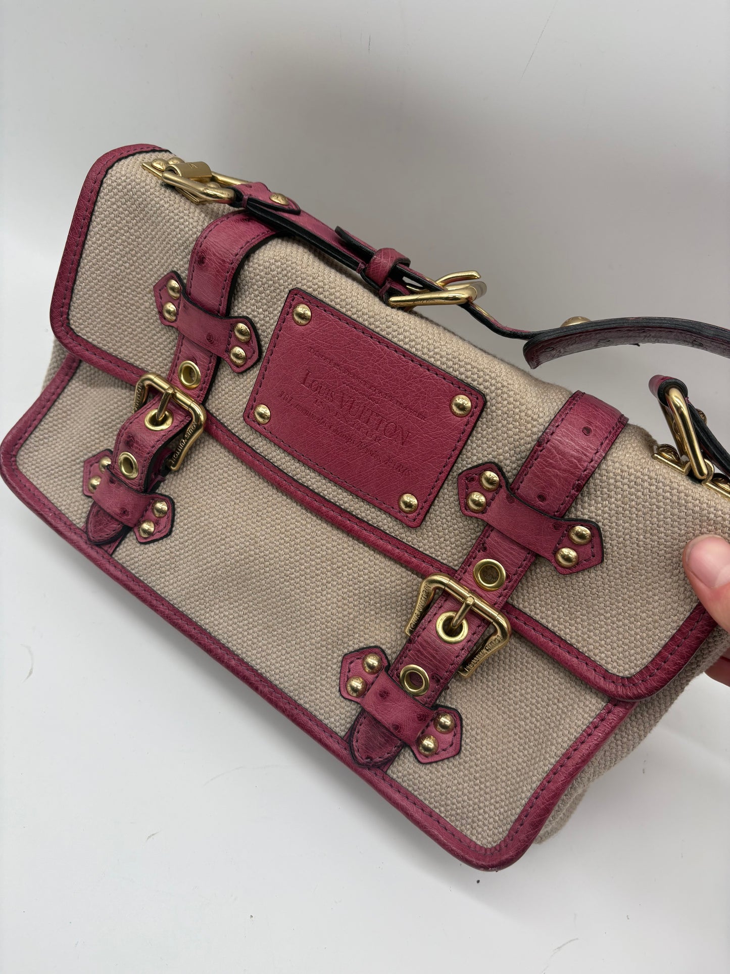 Louis Vuitton Limited Edition Trianon Canvas Lila Straußenleder Handtasche