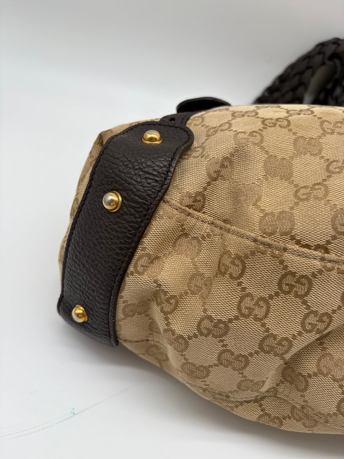 Gucci Pelham Horsebit Handtasche GG Canvas schwarzes Leder