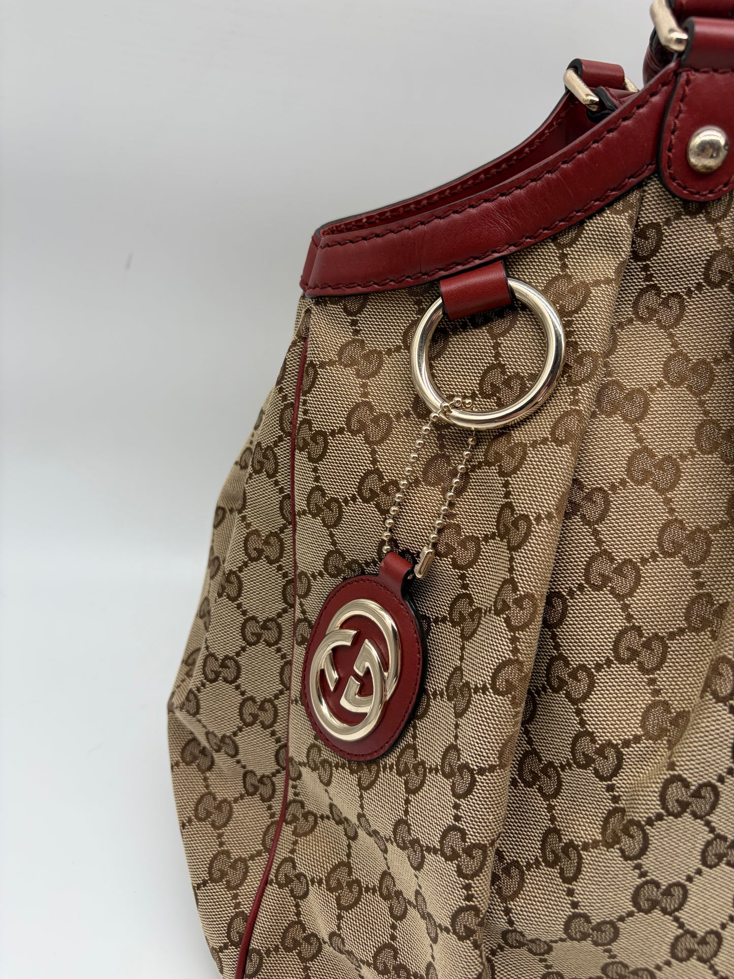 Gucci Large Sukey Tote beige Canvas mit rotem Leder