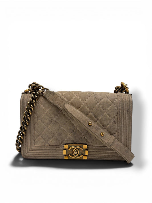 Chanel Boy Bag Old Medium Distressed Suede Handtasche