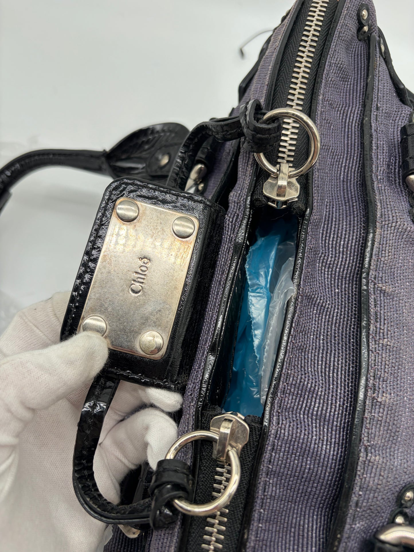 Chloé Paddington Handtasche Lila schwarz aus Jeans und Lackleder