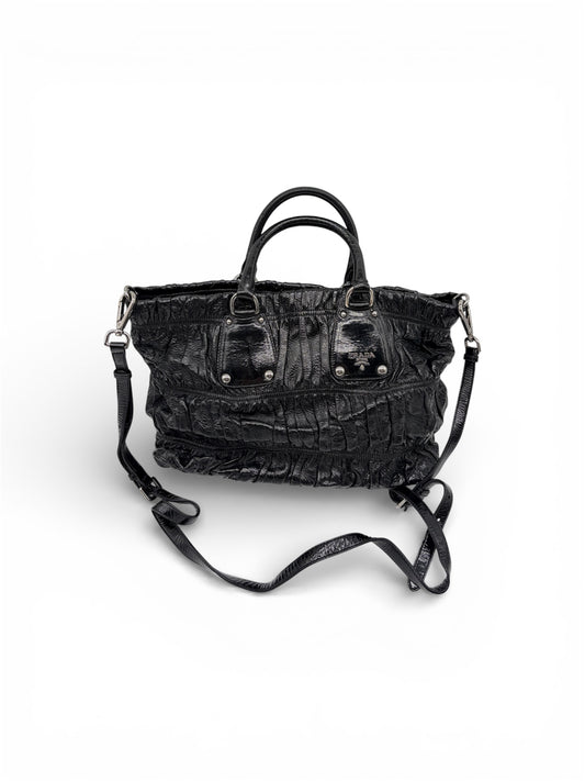 Prada Gaufre Lackleder Shoppingtasche schwarz