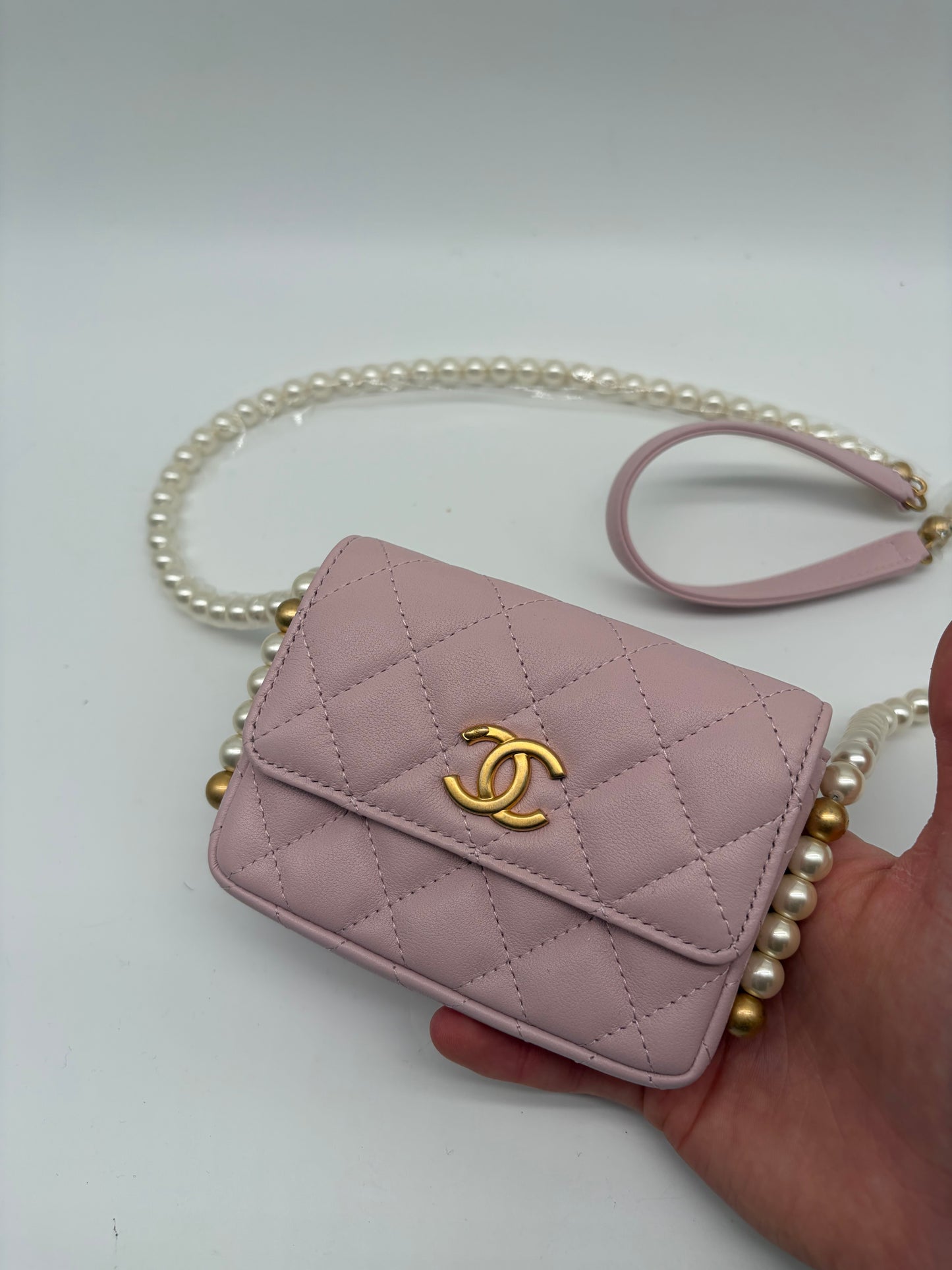 Chanel Pink Lambskin Pearl Micro Bag Rosa
