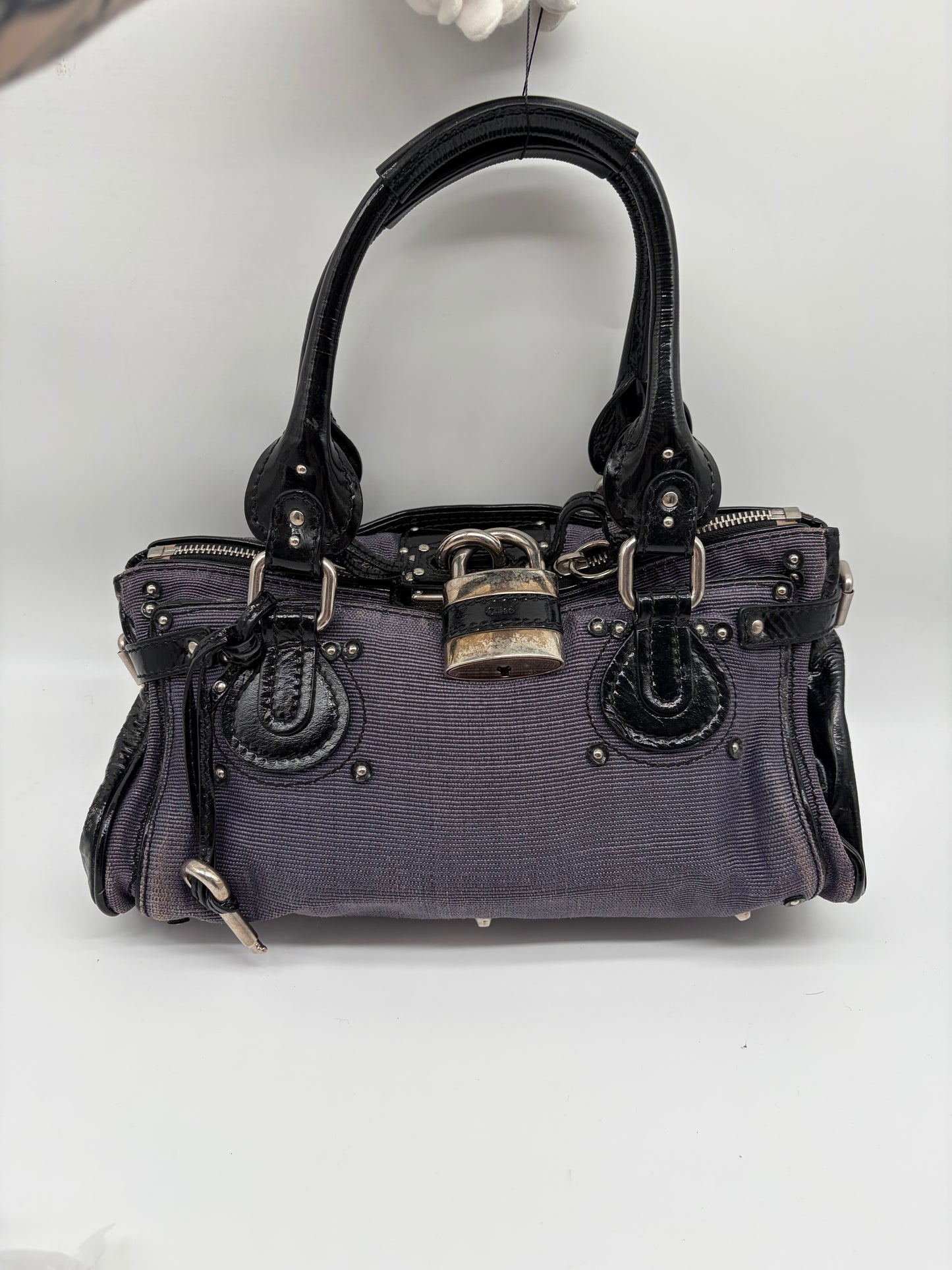 Chloé Paddington Handtasche Lila schwarz aus Jeans und Lackleder
