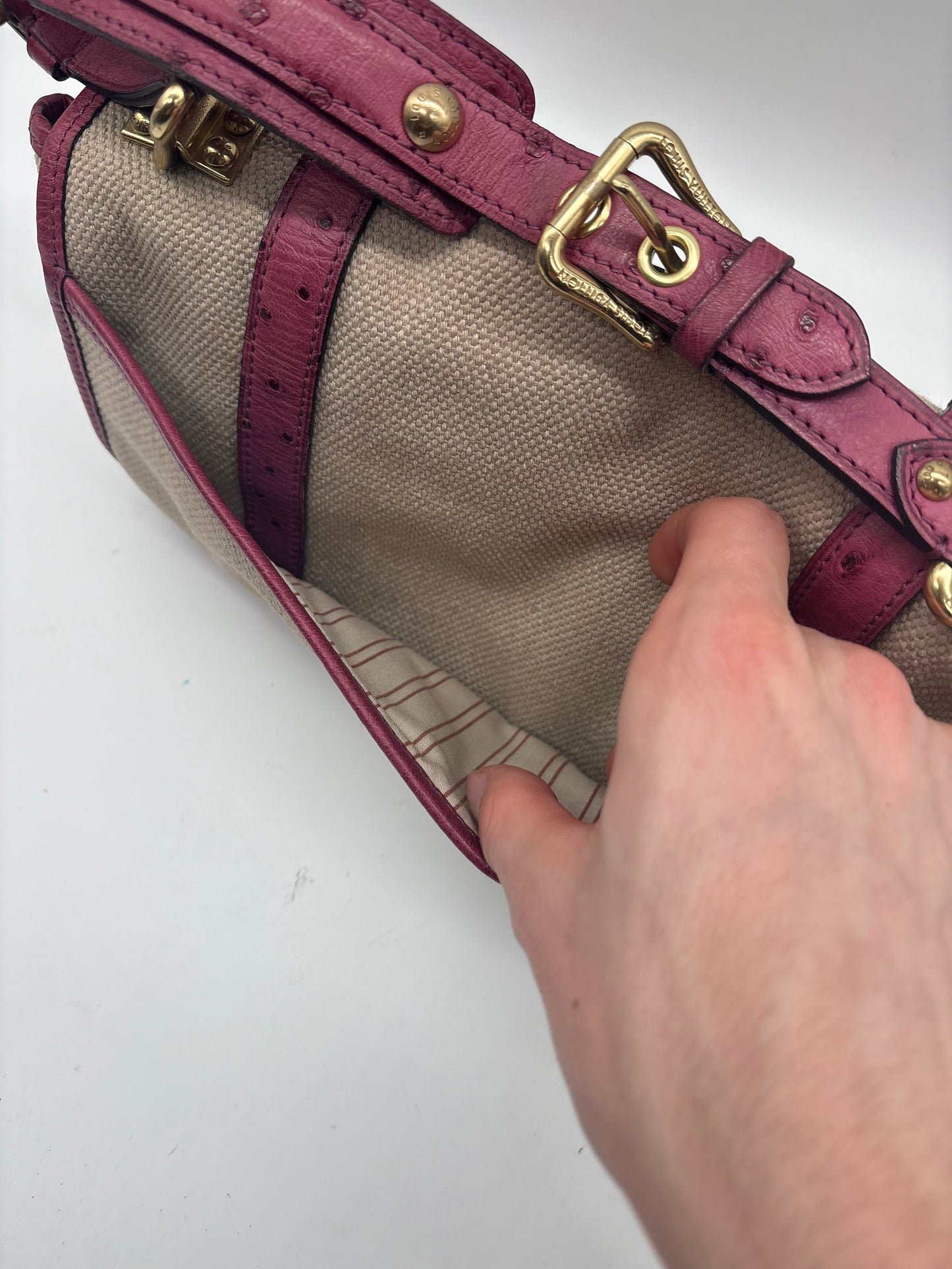 Louis Vuitton Limited Edition Trianon Canvas Lila Straußenleder Handtasche