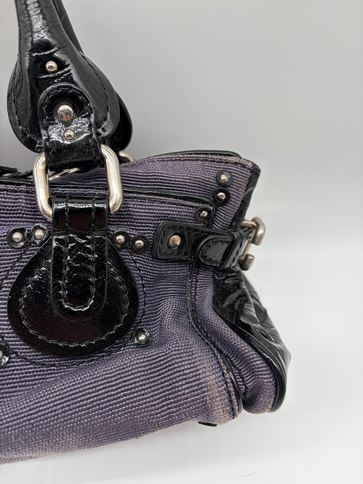 Chloé Paddington Handtasche Lila schwarz aus Jeans und Lackleder