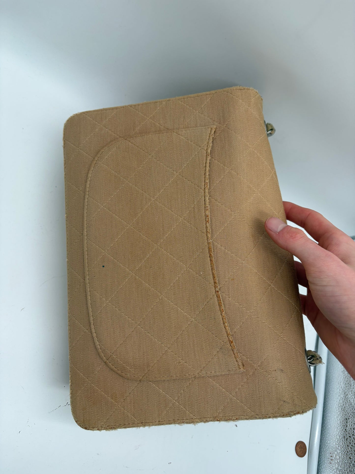 Chanel Matelassé Flap Baumwolle Schultertasche – Beige