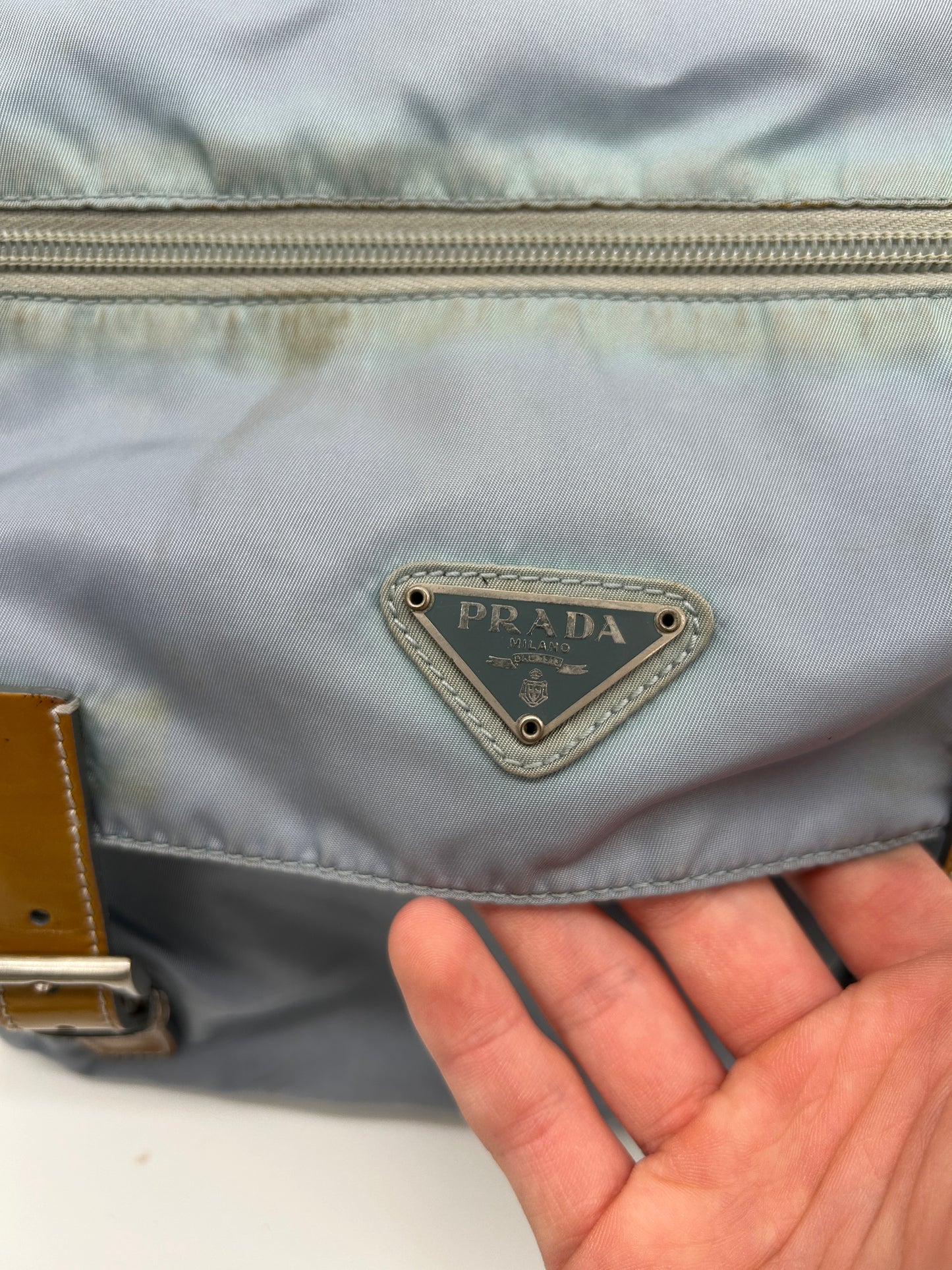 Prada Crossbody Designer Umhängetasche (Messenger Bag Babyblau)