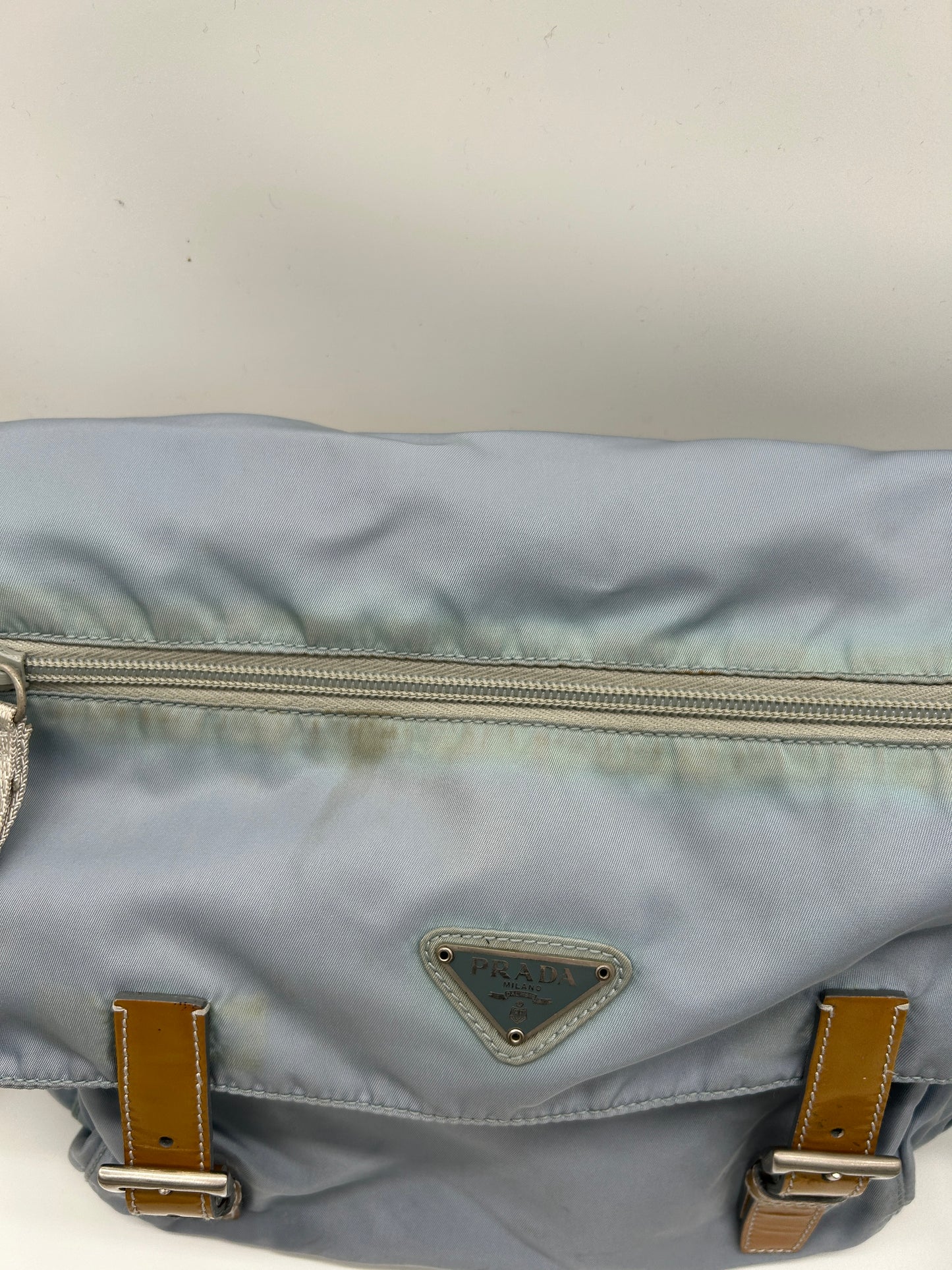 Prada Crossbody Designer Umhängetasche (Messenger Bag Babyblau)