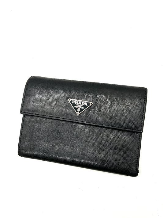 Prada Vintage Designer Wallet (black leather saffiano wallet)