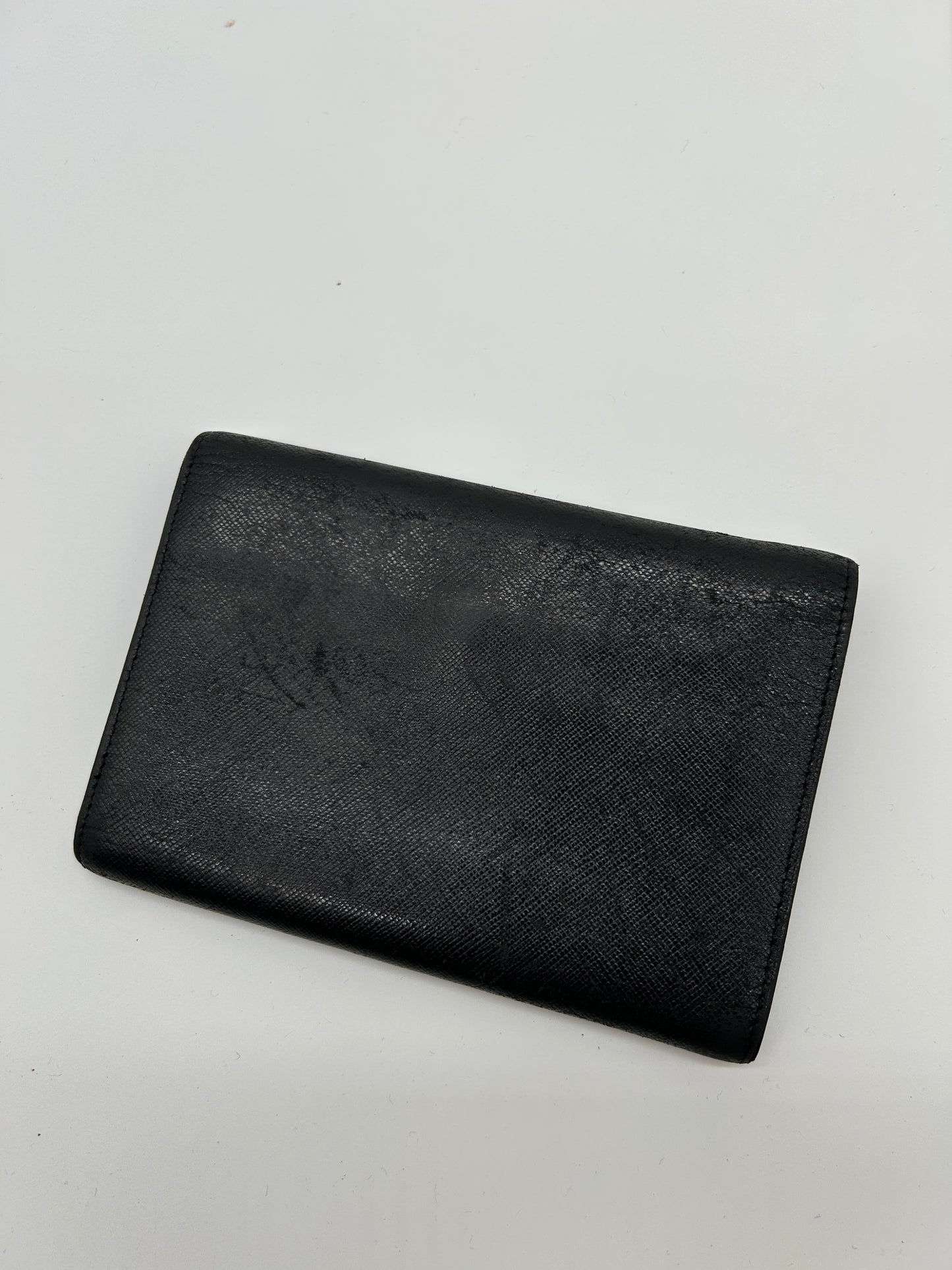 Prada Vintage Designer Geldbörse (schwarzes Leder Saffiano Portmonee)